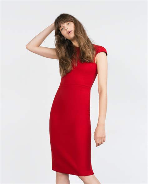 zara red dress long sleeve